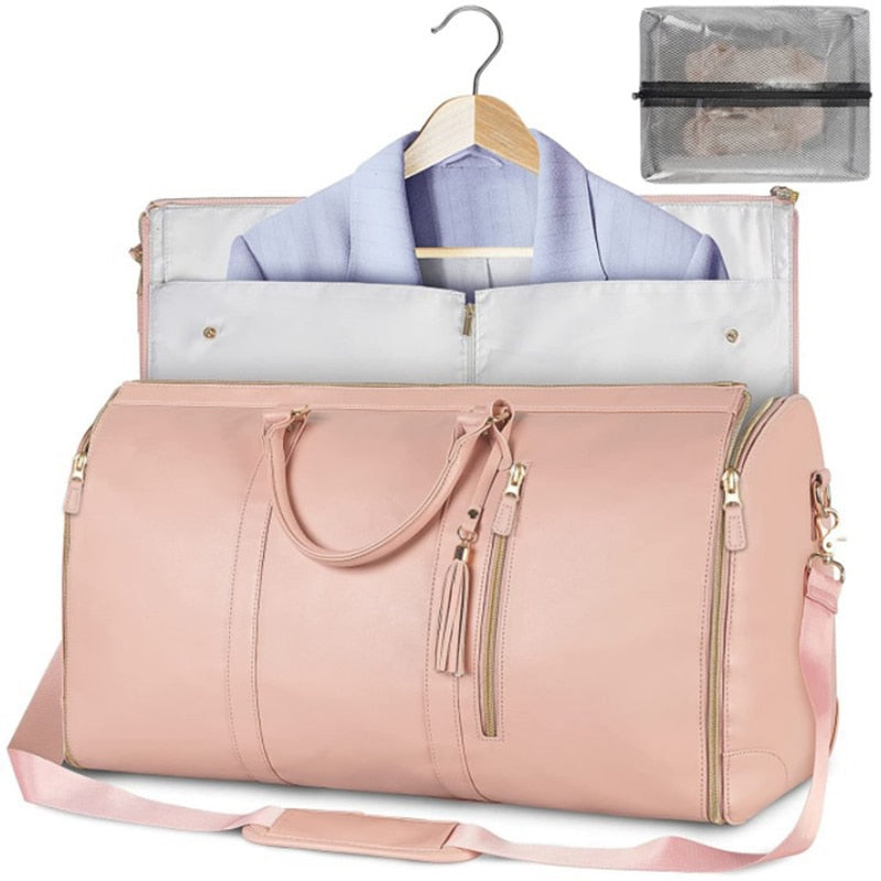 Women Water-proof Large PU Leather Garment Duffle Bags for Travel