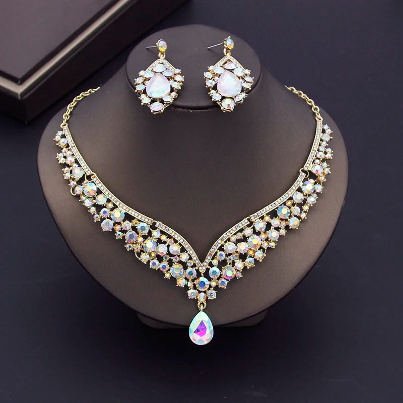 Luxury Crown Earring Necklace Wedding Tiaras Bride Dubai Jewelry Sets for Women