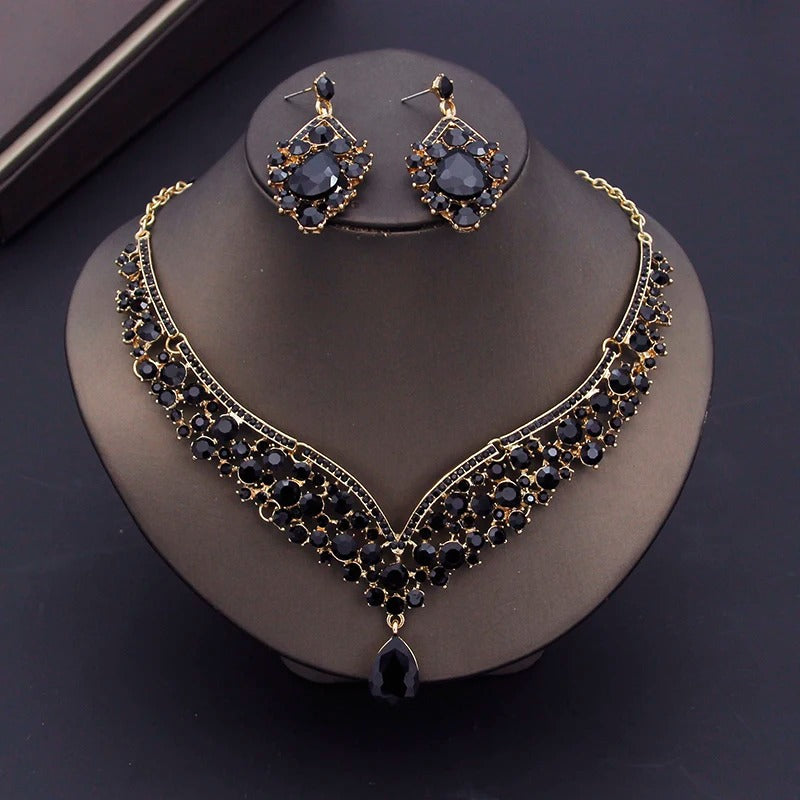 Luxury Crown Earring Necklace Wedding Tiaras Bride Dubai Jewelry Sets for Women