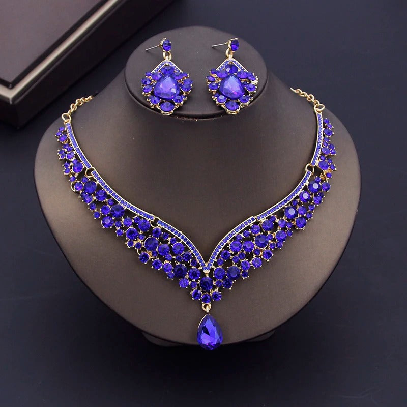 Luxury Crown Earring Necklace Wedding Tiaras Bride Dubai Jewelry Sets for Women