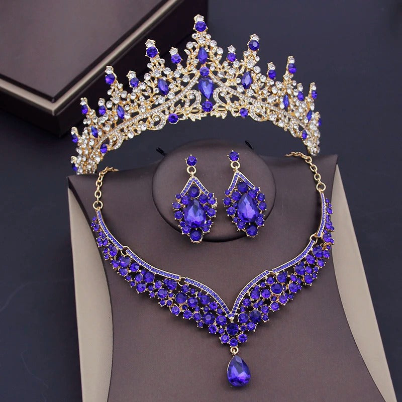 Luxury Crown Earring Necklace Wedding Tiaras Bride Dubai Jewelry Sets for Women