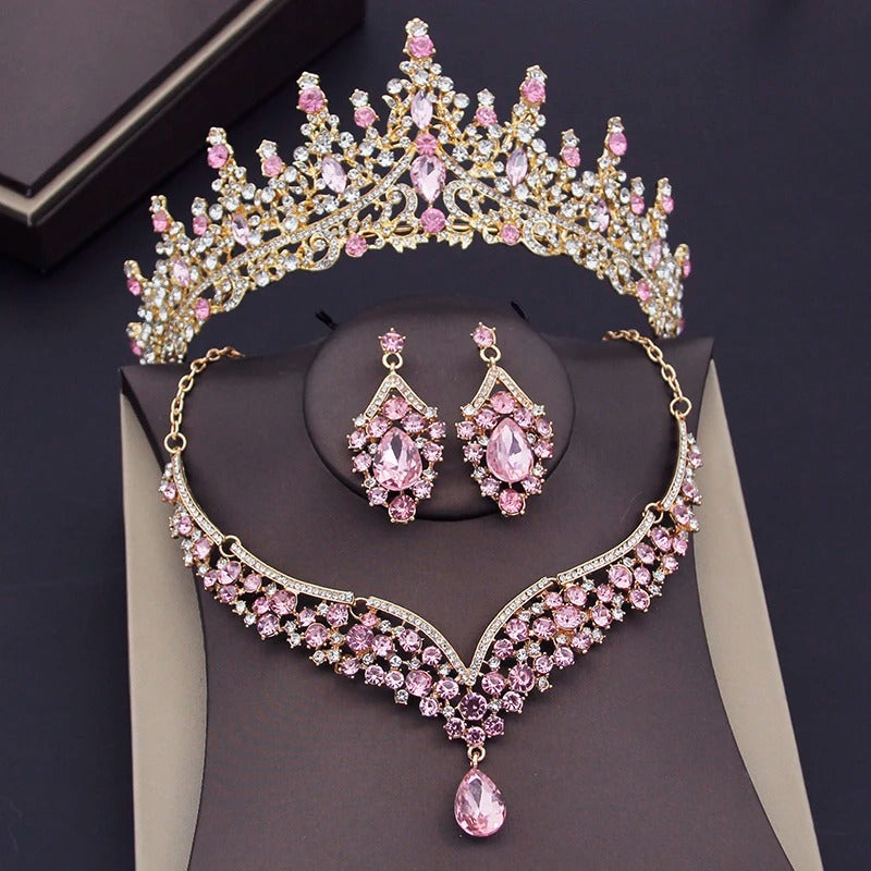 Luxury Crown Earring Necklace Wedding Tiaras Bride Dubai Jewelry Sets for Women