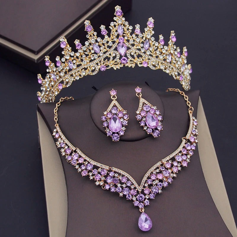 Luxury Crown Earring Necklace Wedding Tiaras Bride Dubai Jewelry Sets for Women