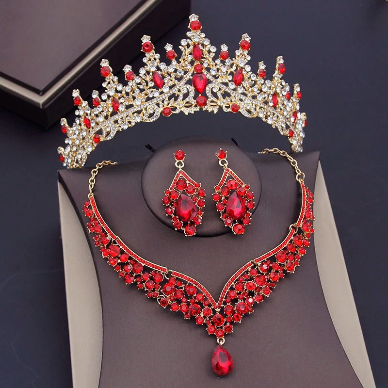 Luxury Crown Earring Necklace Wedding Tiaras Bride Dubai Jewelry Sets for Women