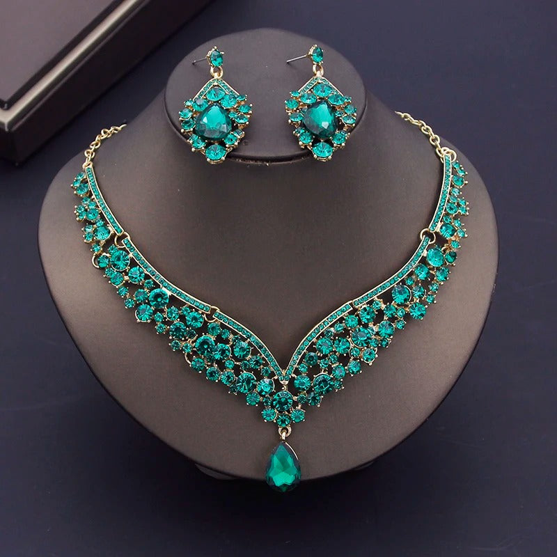 Luxury Crown Earring Necklace Wedding Tiaras Bride Dubai Jewelry Sets for Women
