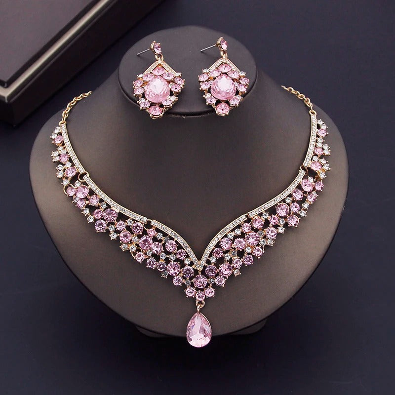 Luxury Crown Earring Necklace Wedding Tiaras Bride Dubai Jewelry Sets for Women