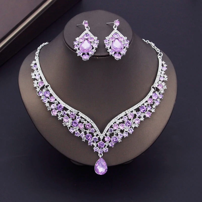 Luxury Crown Earring Necklace Wedding Tiaras Bride Dubai Jewelry Sets for Women