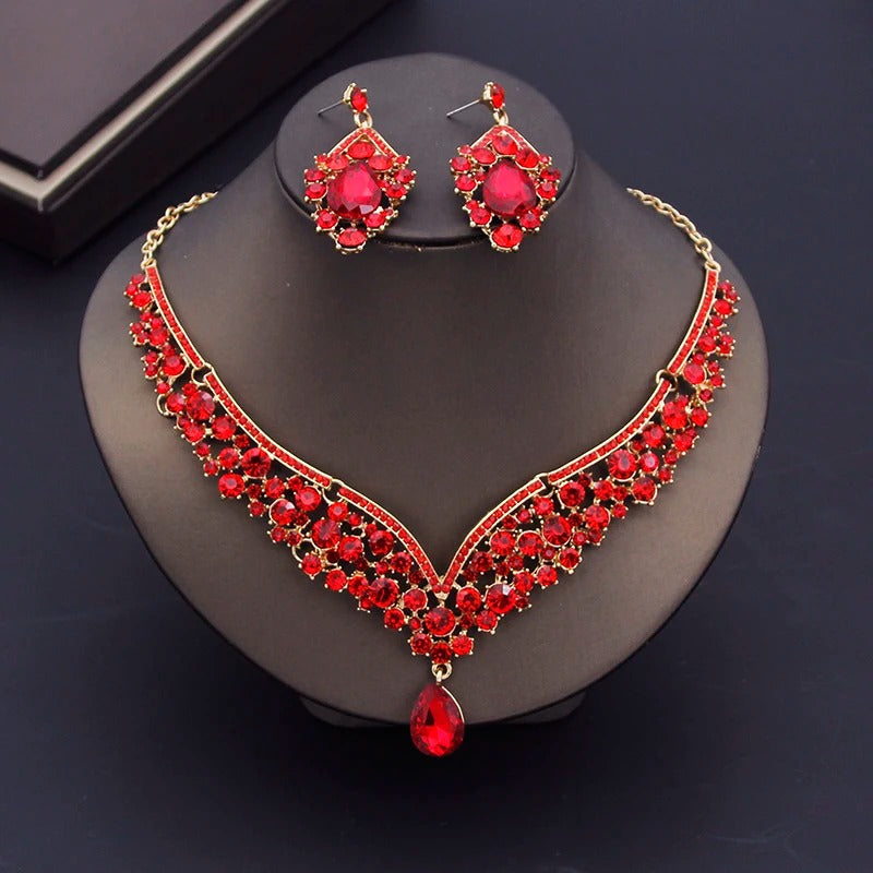 Luxury Crown Earring Necklace Wedding Tiaras Bride Dubai Jewelry Sets for Women