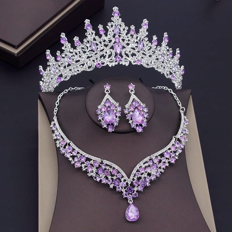Luxury Crown Earring Necklace Wedding Tiaras Bride Dubai Jewelry Sets for Women
